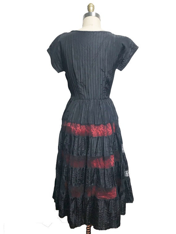 Vintage 1950s Black Red Lace Dress - Full Skirt S… - image 5