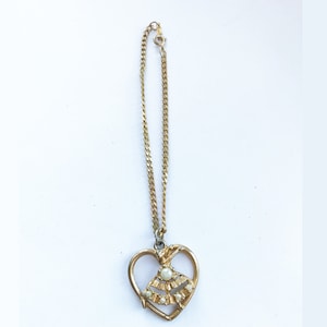 Vintage 1950s Ballerina Dancer Bracelet - 14 KT Gold Charm Small Cain Heart