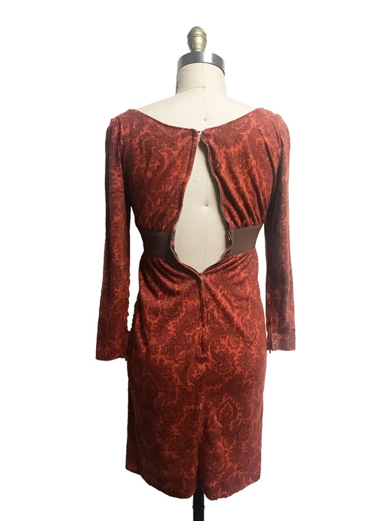 Vintage 1960s Fall Brown Orange Paisley Dress- Br… - image 5