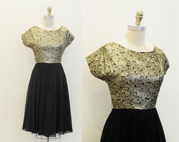 Vintage 1950s Gold Lurex Brocade Dress - Chiffon B