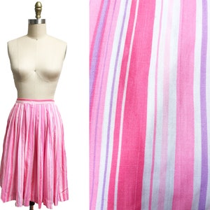 Vintage 1950's Skirt- Hot Pink Purple Striped Full High Waisted Waist-24"