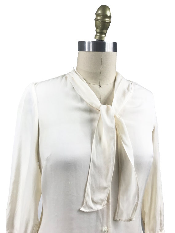 Vintage 1960s White Silk Blouse - Pussy Tie Bow 3… - image 3
