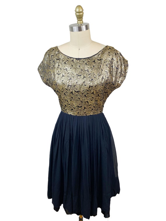 Vintage 1950s Gold Lurex Brocade Dress - Chiffon … - image 2