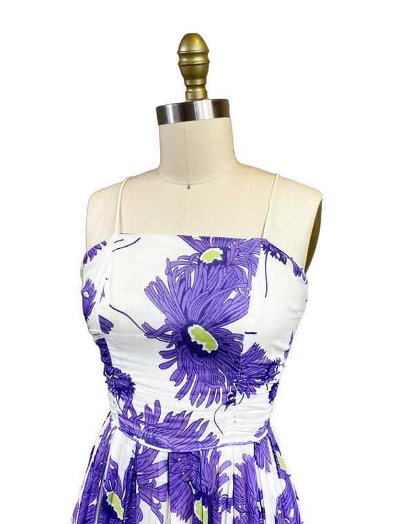 Vintage 1950s Cornflower Violet White Summer Dres… - image 3