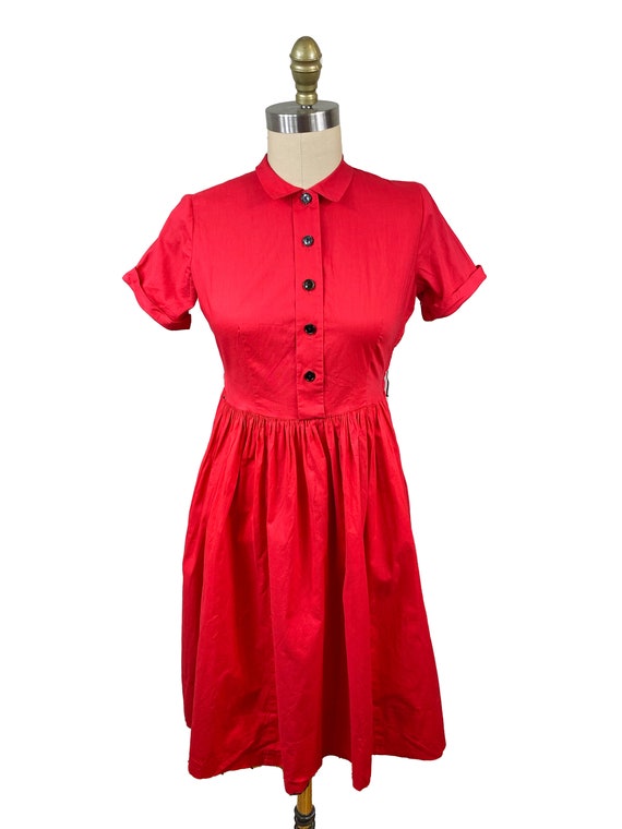 Vintage 1950s Red Shirt Dress- Summer Cotton Day … - image 2