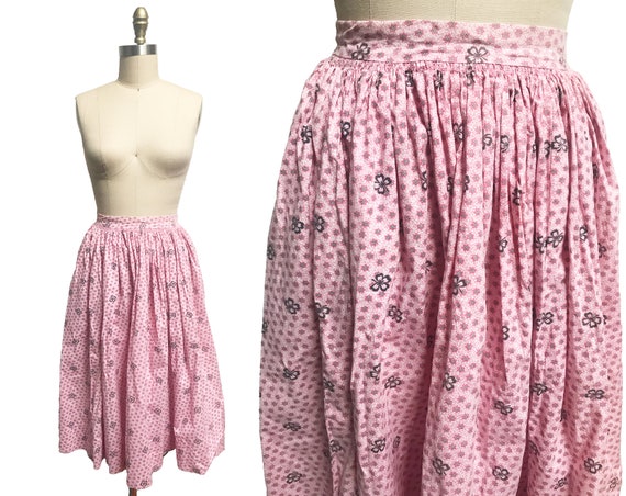 Vintage 1940s 1950s Feed Sack Pink Printed Skirt … - image 1