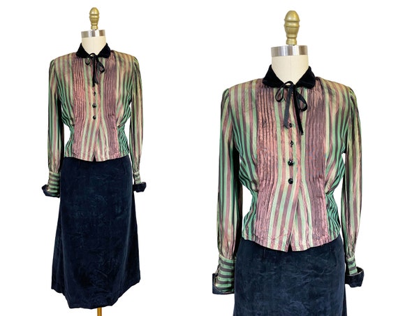 Vintage 1940s Two Piece Set Blouse Matching Skit-… - image 1