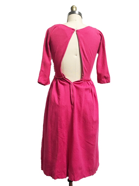 1950s Pink Wool Dress -Bow Detail 3/4 Sleeves As … - image 4