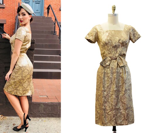 Robe en brocart lame dore vintage des annees 1960 N ud crayon avec detail Lurex Cocktail Du Barry Reg taille 24 po. Etsy France