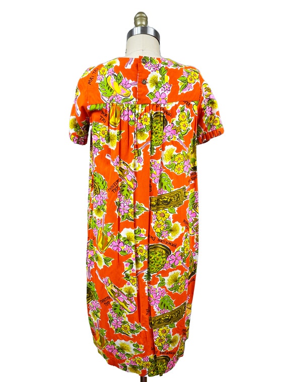 Vintage 1960s Orange Hawaiian Dress - Tiki Drinks… - image 3