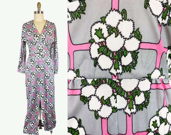 Vintage 1970s Grey Pink Maxi Dress - Opt Art Patt… - image 2
