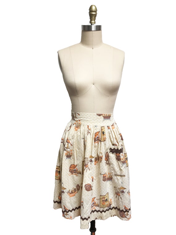 Vintage 1950s Novelty Print Skirt - Sewing Folk  … - image 2