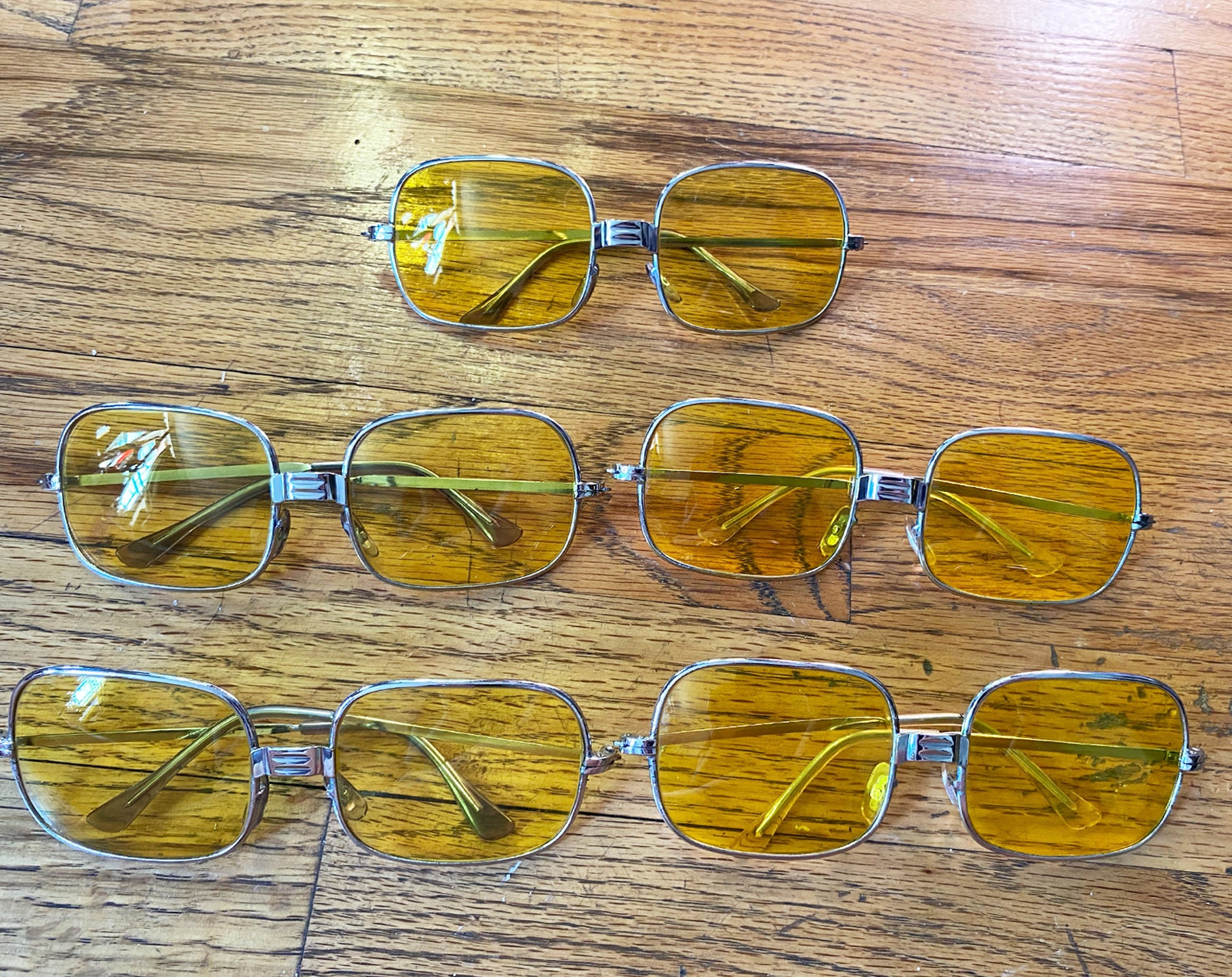 Vintage 1970s Yellow Sunglasses - Silver Mens Square Fear and