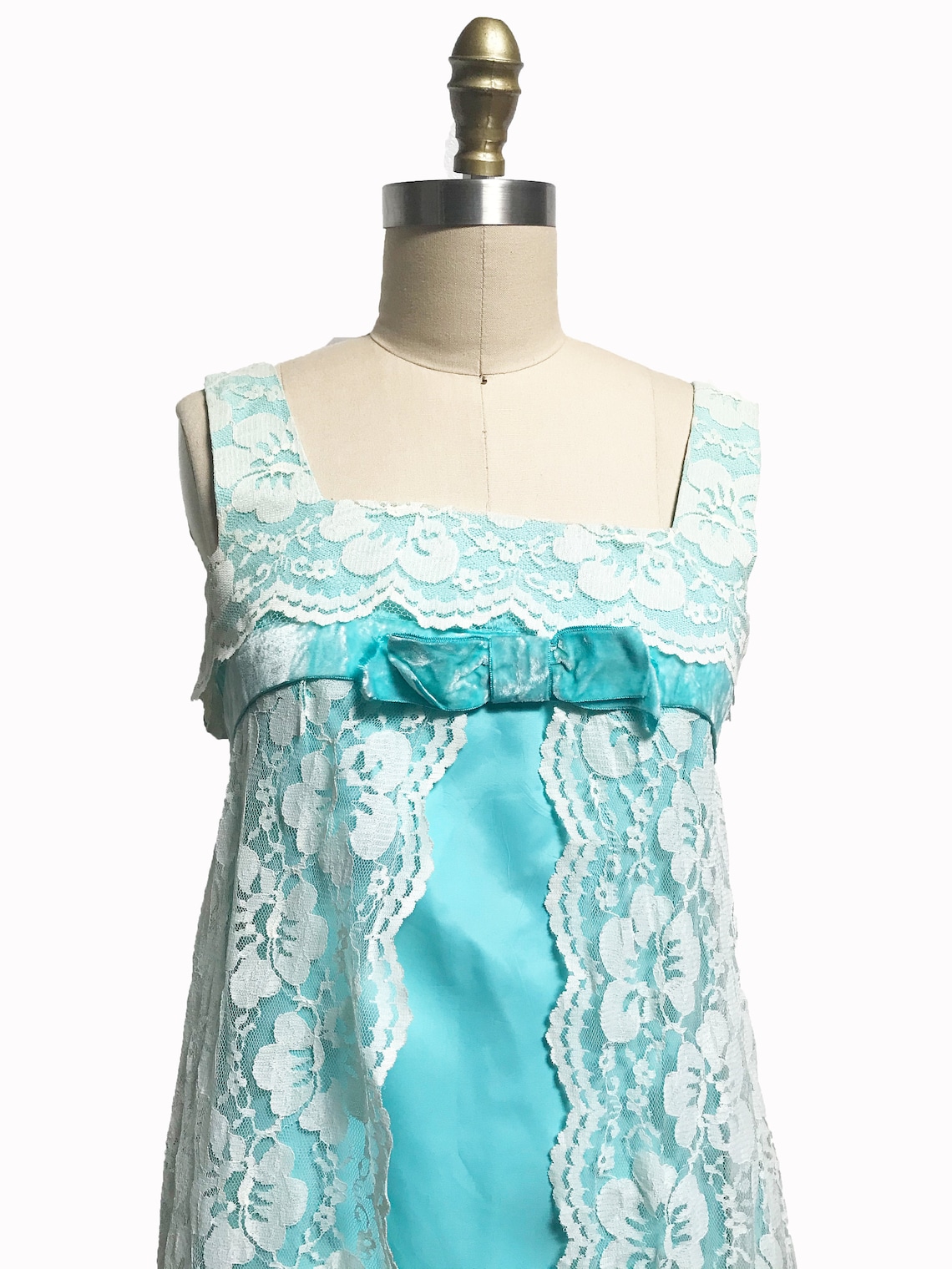 1960s Baby Blue Two Piece Set with Lace Trim