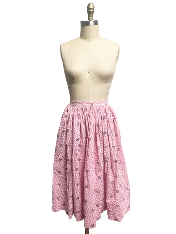 Vintage 1940s 1950s Feed Sack Pink Printed Skirt … - image 2