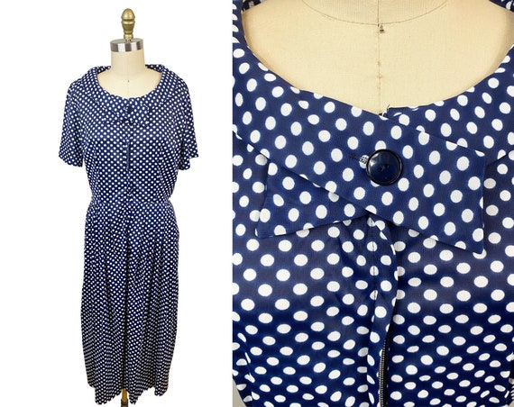 Vintage VOLUP 1960's Navy Polka Dot Dress- Neck T… - image 1