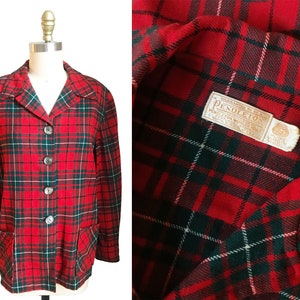 Vintage 1940s 49er Red Green Plaid Pendleton Jacket - Patch Pocket  Size: Large / Extra Large