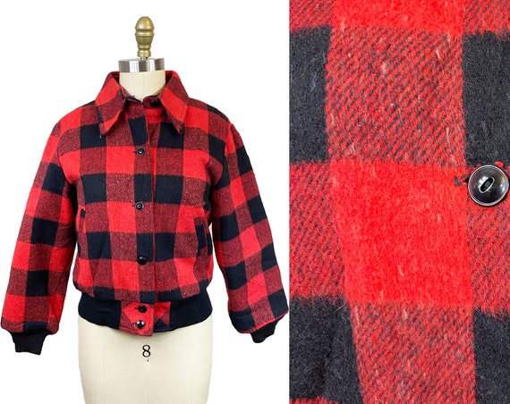 Vintage 1970s Crop Plaid Womens Bomber Jacket - R… - image 1