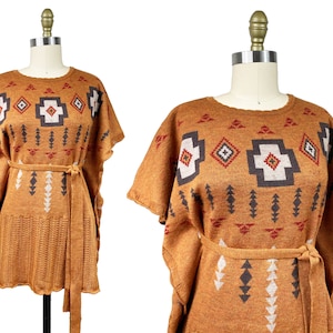 Vintage 1970s Inspired Pendleton “The Portland Collection” Squash Poncho Sweater Knit Top Rust Orange Brown Size: XS/S