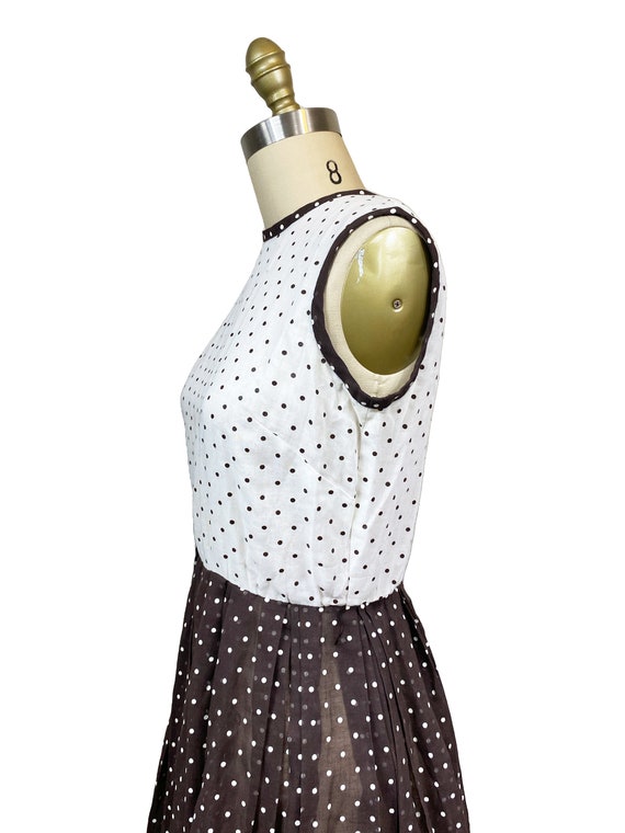 Vintage 1960s Brown White Polka Dot Dress- Day Mo… - image 4