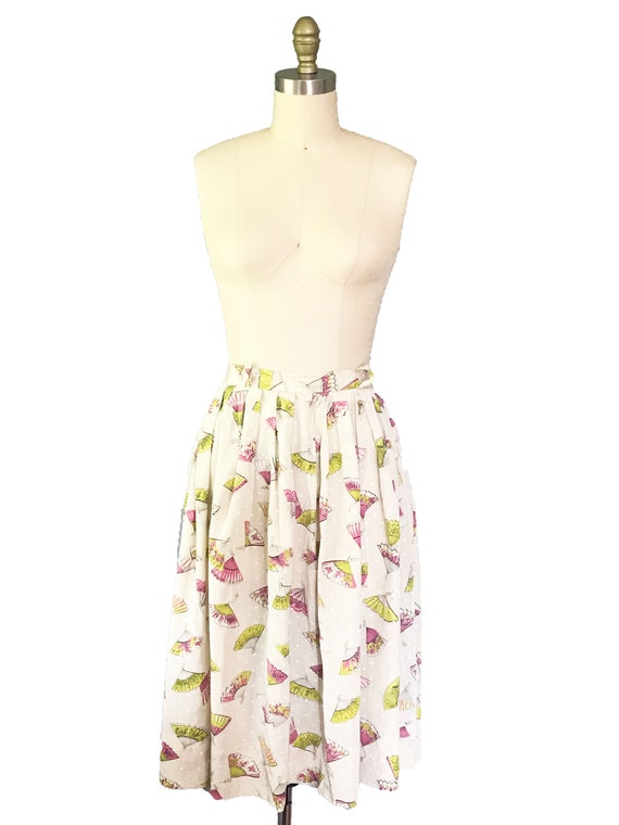Vintage 1950s Novelty Pink Fan Skirt - Ivory Polk… - image 2