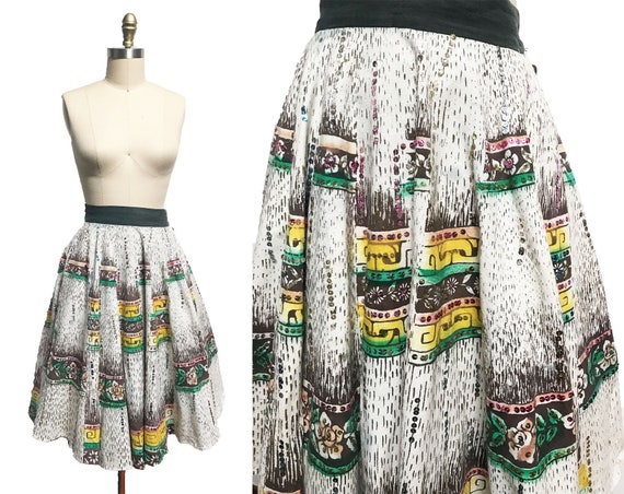 Vintage 1950's Hand Painted Mexican Circle Skirt-… - image 1