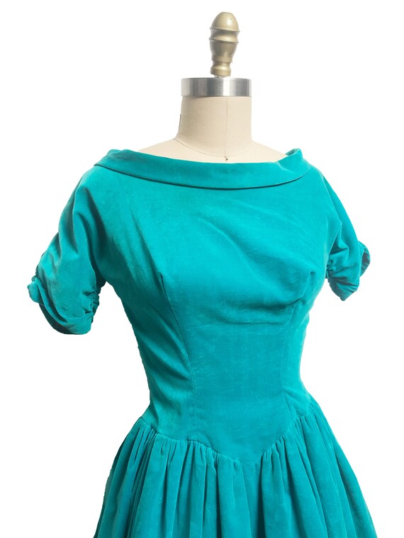 Vintage 1950s Blue Velvet Dress Cocktail Bow Detail… Gem