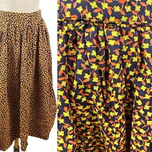 Vintage 1970s Skirt - Flower Halloween Fall Yellow Orange Black Full High Waisted Waist-29"