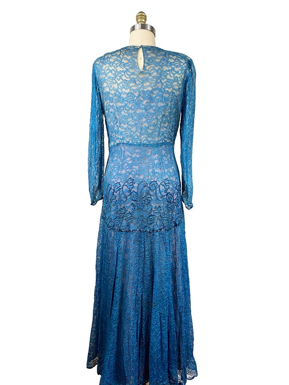 Vintage 1940s Blue Lace Beaded Gown - Long sleeve… - image 4