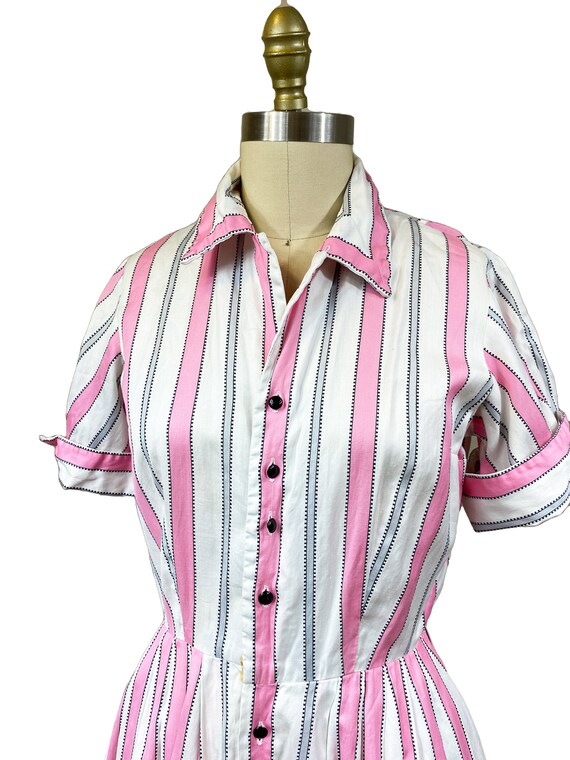 Sz. M Vintage Strapless Pink and White Pinstripe A Line Dress main image 1