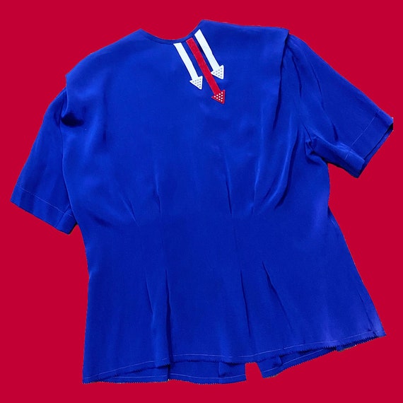 Vintage VOLUP 1940s Navy Blouse - Red White Arrow… - image 9