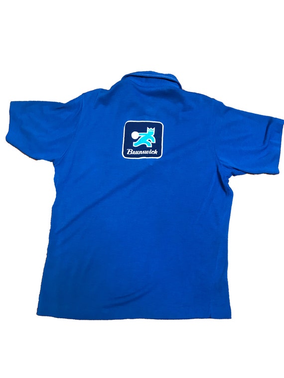 Vintage 1970s Mens Bowling Shirt - Blue Knit Zip … - image 5