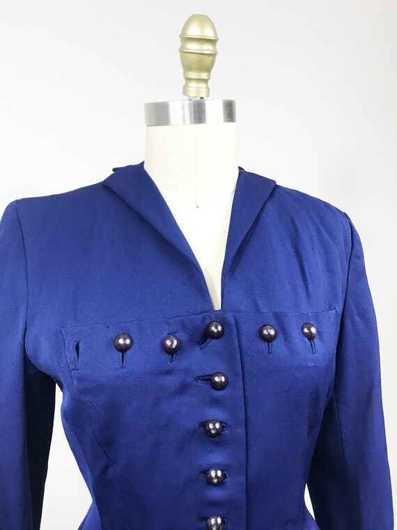 Vintage 1940s Blue Suit Jacket - Button Front Eve… - image 3