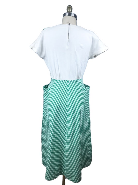 Vintage 1940s Green White Gingham Dress - Summer … - image 5