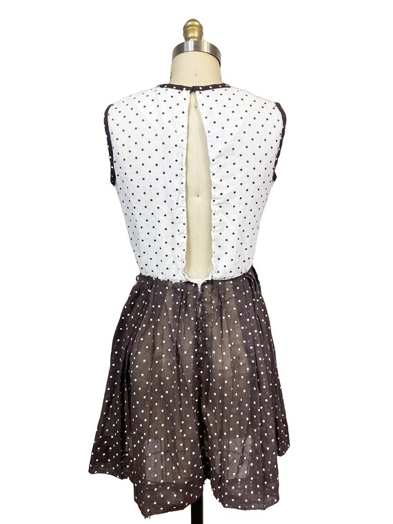 Vintage 1960s Brown White Polka Dot Dress- Day Mo… - image 5