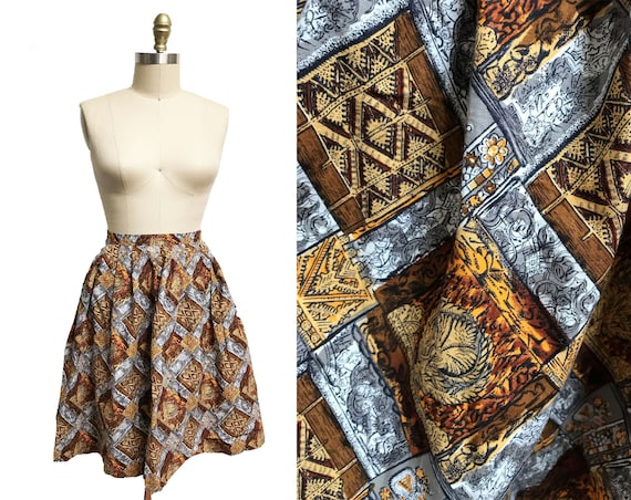 Vintage 1950's Novelty Brown Skirt- Fall Novelty … - image 1