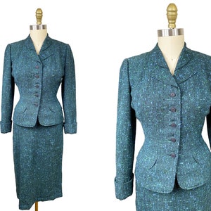 Vintage Worn on Marvelous Mrs Maisel 1950s 1940s Suit - Blue Green Two Piece Waist: 27" - 28"