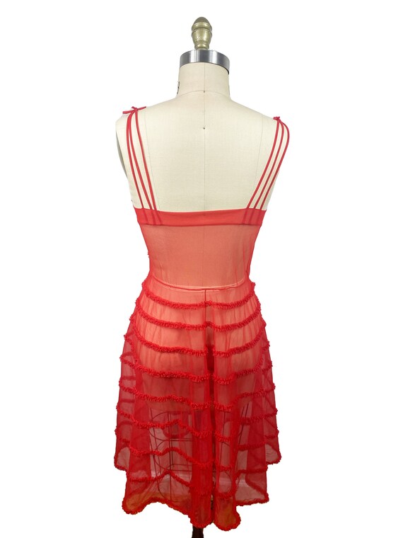 Vintage 1950s Red Ruffle Slip Dress - Moulin Roug… - image 5