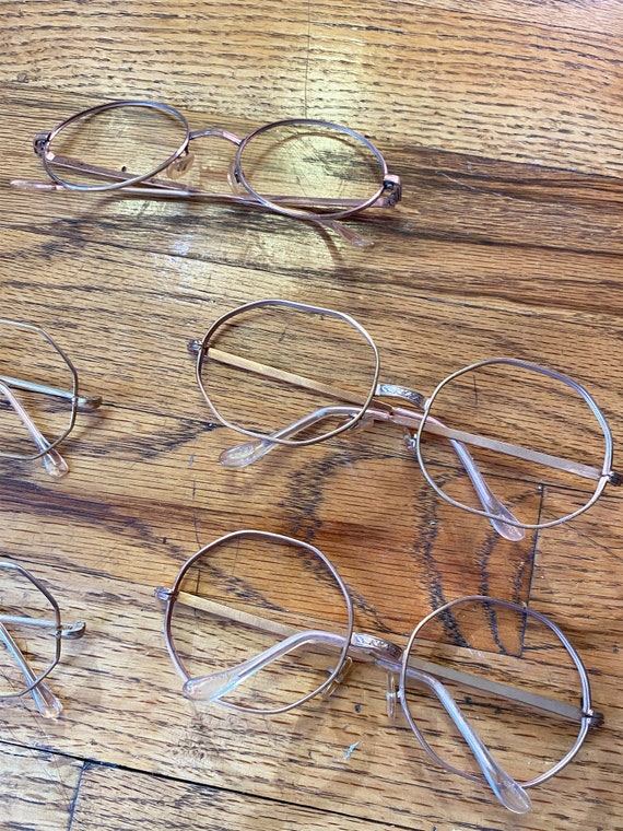 Vintage 1970s Round Hexagon Frames - Gold Wire Gl… - image 3