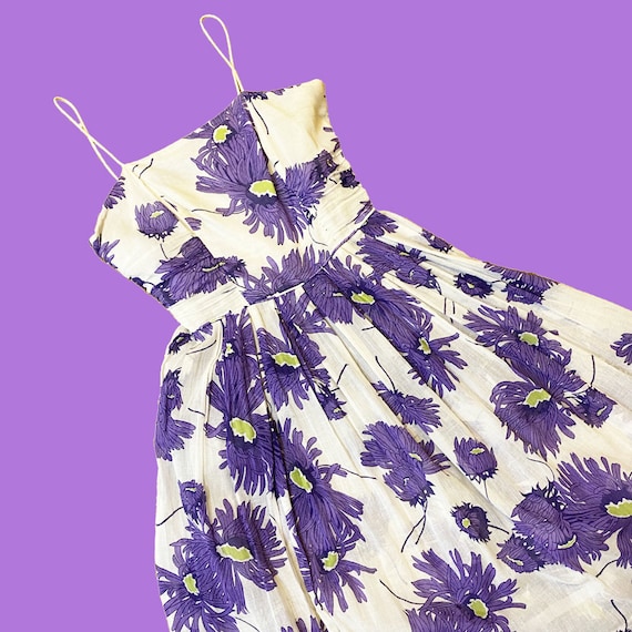 Vintage 1950s Cornflower Violet White Summer Dres… - image 8