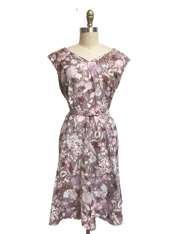 Vintage VOLUP 1950s Brown Pink Floral Dress - Mat… - image 2