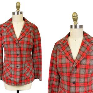 Vintage 1970s Pendleton Red Brown Plaid Suit Jacket - Blazer Size: Medium