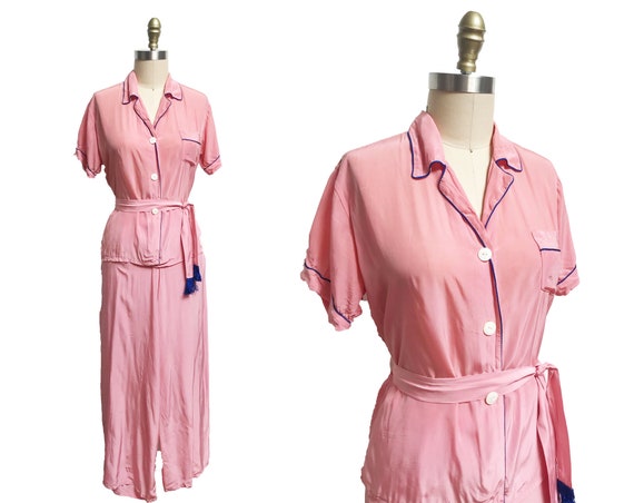 Vintage 1940s Pajama Set - Cold Rayon Pink Blue De