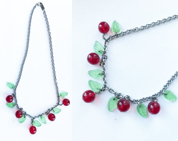 Vintage 1950s Reproduction Cherry Necklace - Red … - image 1