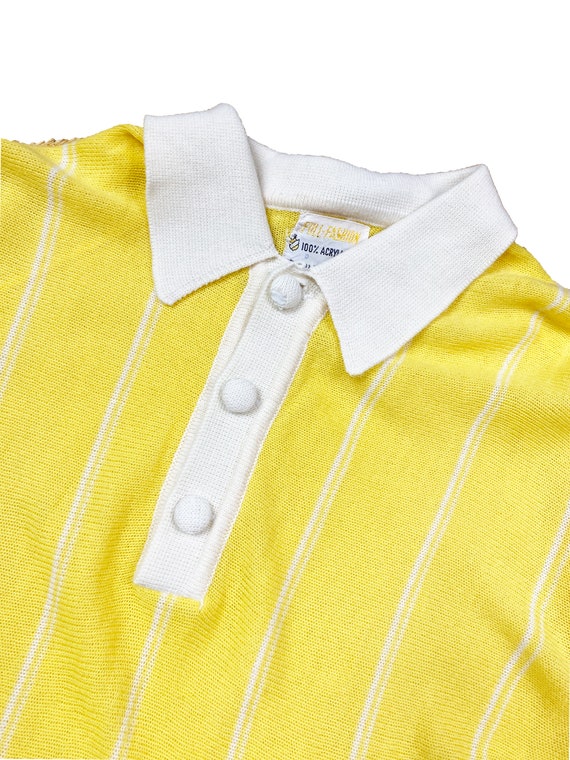 Vintage 1970s Yellow Knit Striped Polo - Short Sl… - image 5