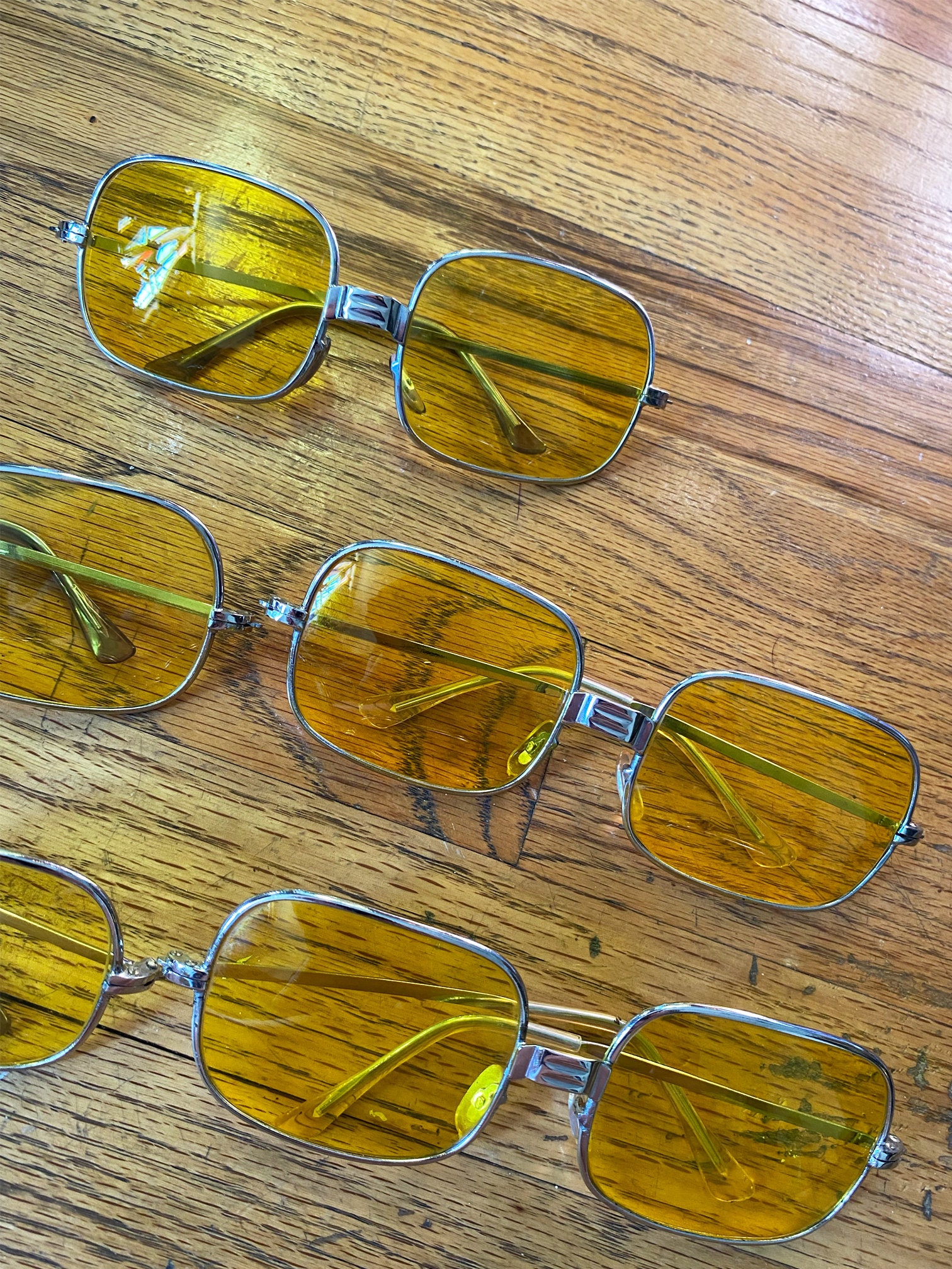 Vintage 1970s Yellow Sunglasses - Silver Mens Square Fear 