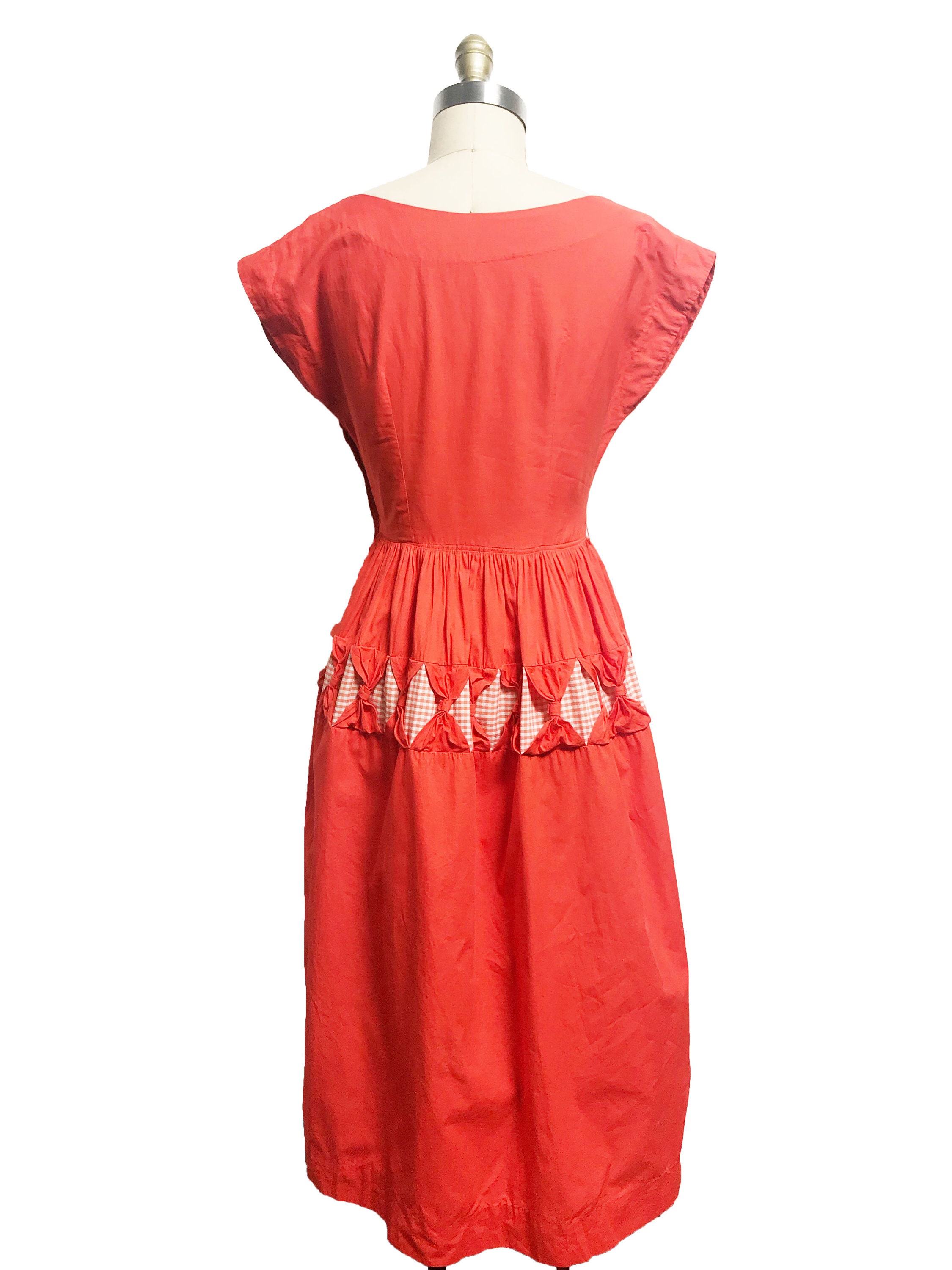Vintage 1950s Orange Dress Bow Detail Gingham Print Cotton | Etsy