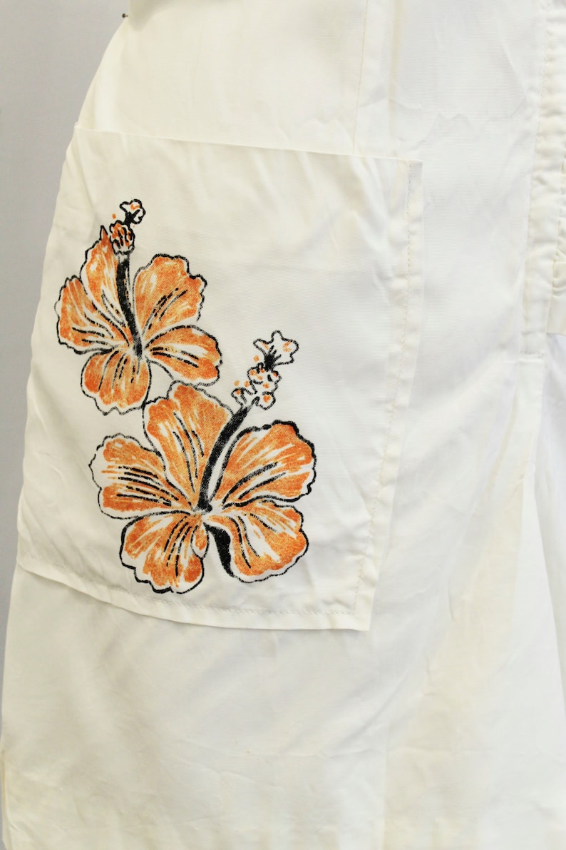 Hand Painted Flowers Tiki Oasis Hawaii Tropical Vacation Rare Vintage 1960s White Orange Hawaiian Playsuit Romper