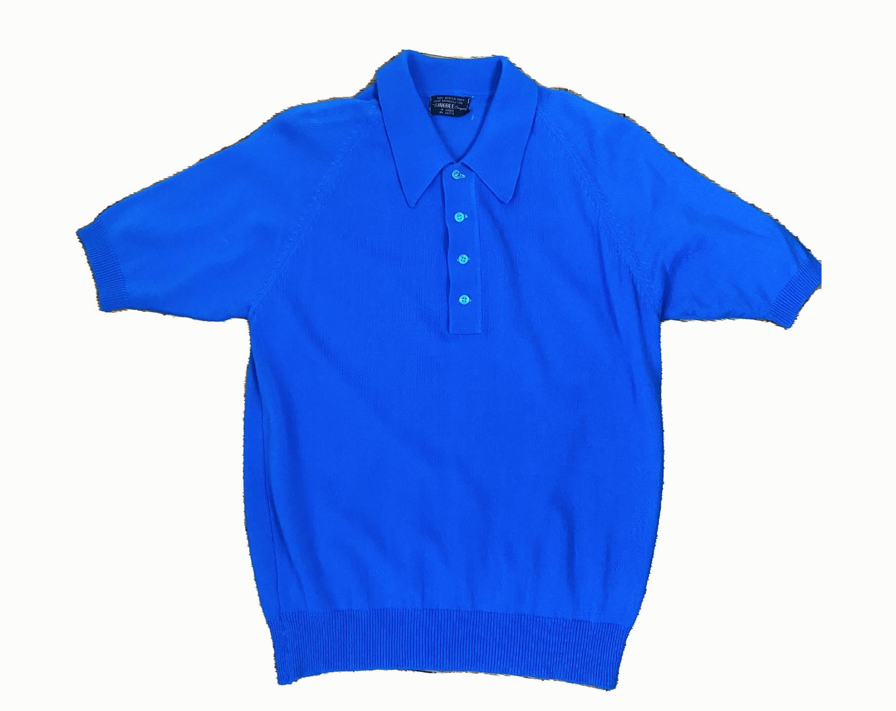Vintage 1960s Bright Blue Knit Polo - Short Sleeve Chest: 40