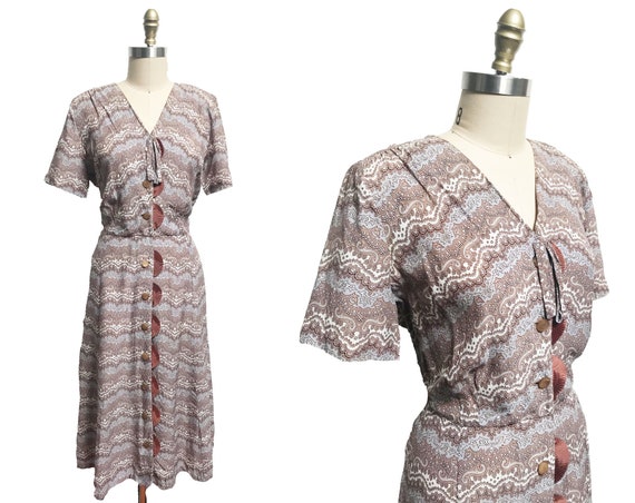 Vintage 1950s Paisley Dress VOLUP - Brown Shirt Bu